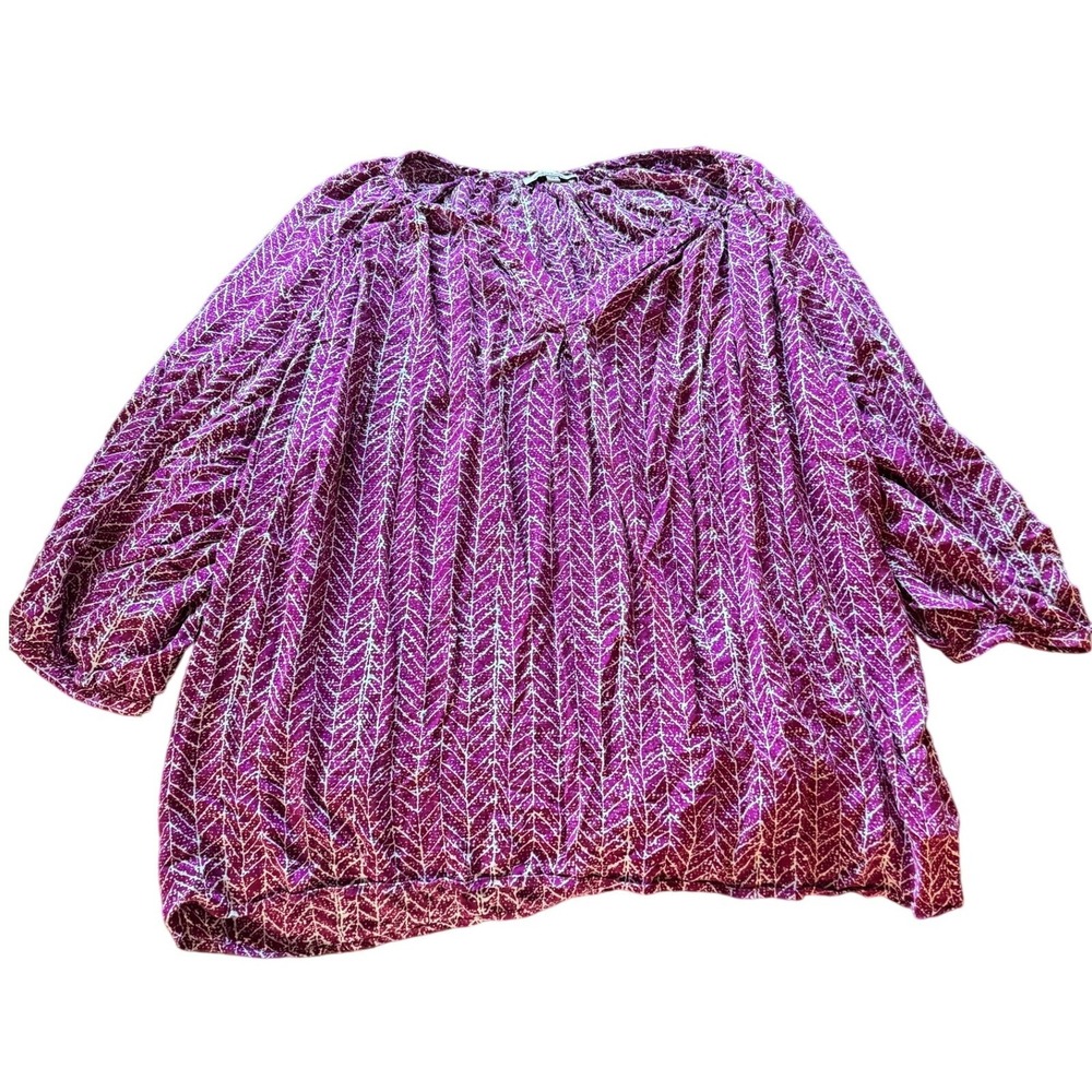 Soiree Purple Blouse 3/4 Sleeve Rayon‎ Top Chevron Print Plus Size 3X